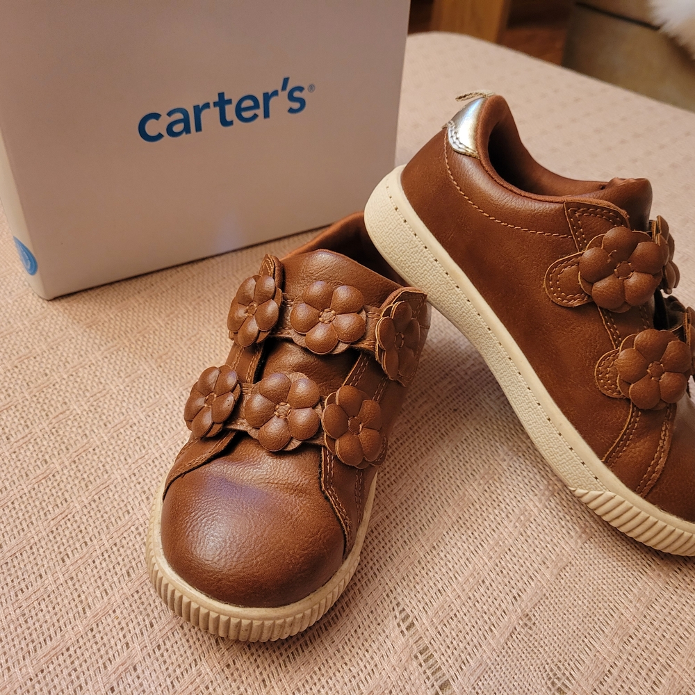 Carter's Brown Sneakers with Floral Design Velcro Closure
